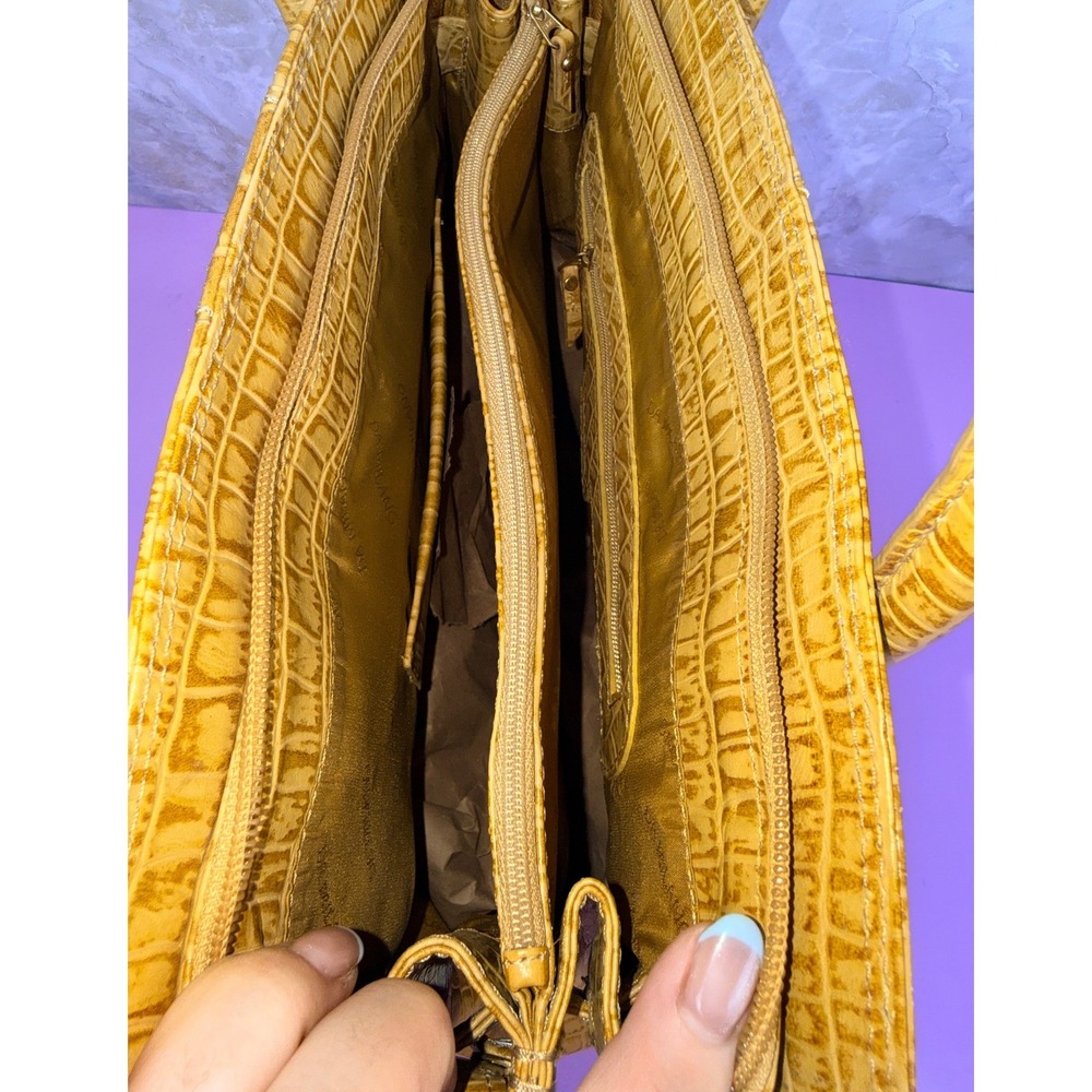 Da Milano Yellow Croc Embossed Genuine Leather Top Handle Satchel Y2K Mobwife - Picture 9 of 11